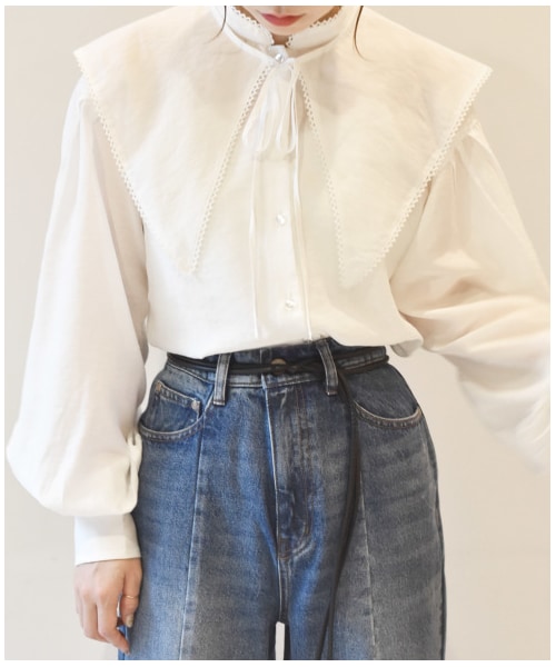 w closet(ダブルクローゼット)の「付け襟付きスタンドネックブラウス(トップス・レディース・オフホワイト/オートミール/ブラウン・FREE/M/L)」の11枚目の写真