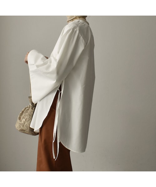 Lavish Gate(ラヴィッシュゲート)の「tops-04049 日本製 サイドスリット カフタンブラウス ホワイト ダスティパープル(シャツ/ブラウス・レディース・その他)」の8枚目の写真