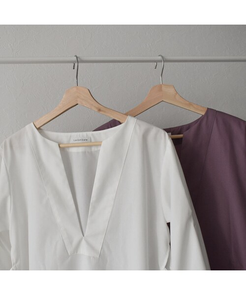 Lavish Gate(ラヴィッシュゲート)の「tops-04049 日本製 サイドスリット カフタンブラウス ホワイト ダスティパープル(シャツ/ブラウス・レディース・その他)」の14枚目の写真