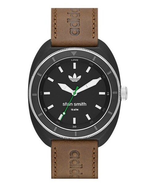adidas（アディダス）の「adidas Originals 'Stan Smith' Leather & Silicone Strap Watch, 42mm（アナログ腕時計・Brown/ Black）」の3枚目の写真