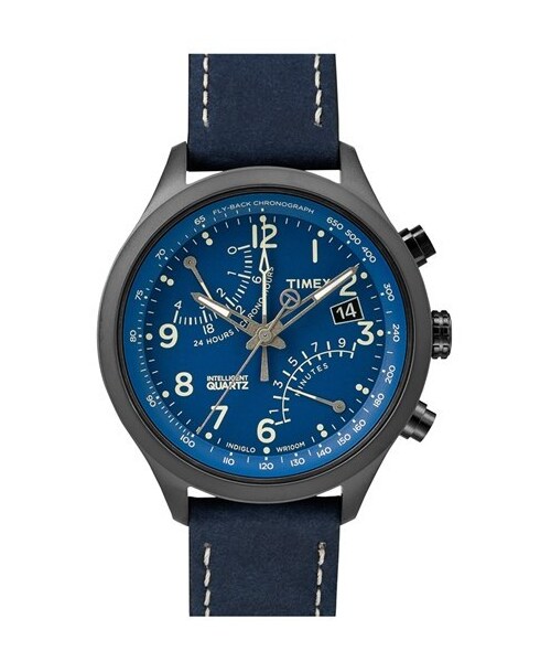 TIMEX（タイメックス）の「Timex® 'Intelligent Quartz - Fly-Back' Chronograph Leather Strap Watch, 43mm（アナログ腕時計・Blue）」の3枚目の写真