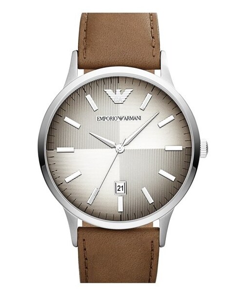 Emporio Armani,Emporio Armani Round Dial Leather Strap Watch, 43mm - WEAR
