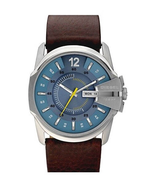 DIESEL(ディーゼル)の「DIESEL® 'Master Chief' Leather Strap Watch, 45mm(アナログ腕時計・Blue/ Brown)」の1枚目の写真