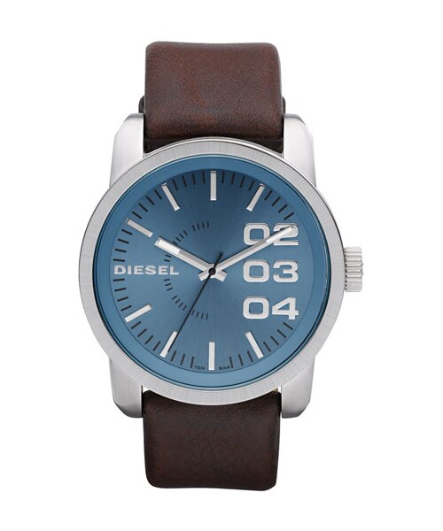 DIESEL ウォッチ レザー Authentic DIESEL Silver Watch Leather Band - Blackout Face