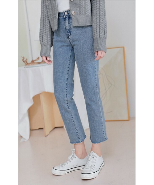 HOTPING（ホッピン）の「[CHOA]8.8分丈ハイウエストカットオフデニムパンツ（デニムパンツ・レディース・Black/Blue・S/M/L/XL/2XL/3XL）」の2枚目の写真