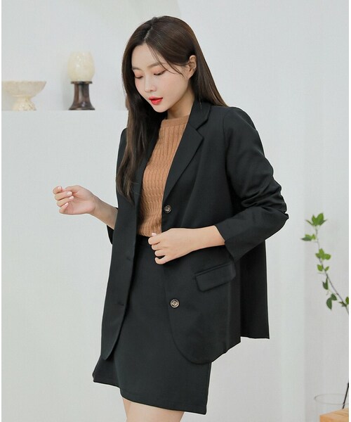 HOTPING（ホッピン）の「シンプルテーラードカラーシングルジャケット（ダウンジャケット/コート・レディース・Beige/Black・XS-S/M-L/XL-2XL）」の2枚目の写真