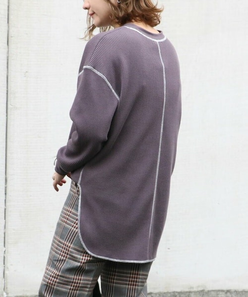 Sheson(シーズン)の「バイカラーステッチワッフルPO(Tシャツ/カットソー・レディース・ホワイト/ブラック/チャコール/ブラウン・FREE)」の3枚目の写真