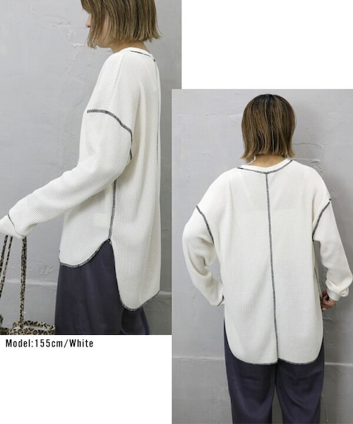 Sheson(シーズン)の「バイカラーステッチワッフルPO(Tシャツ/カットソー・レディース・ホワイト/ブラック/チャコール/ブラウン・FREE)」の5枚目の写真