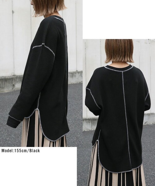 Sheson(シーズン)の「バイカラーステッチワッフルPO(Tシャツ/カットソー・レディース・ホワイト/ブラック/チャコール/ブラウン・FREE)」の7枚目の写真