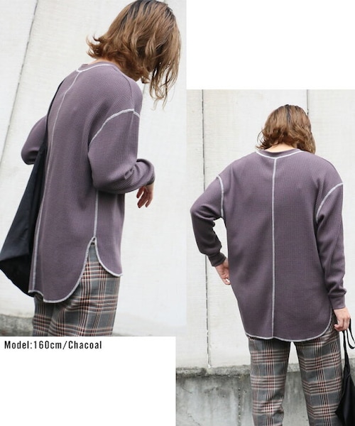 Sheson(シーズン)の「バイカラーステッチワッフルPO(Tシャツ/カットソー・レディース・ホワイト/ブラック/チャコール/ブラウン・FREE)」の9枚目の写真