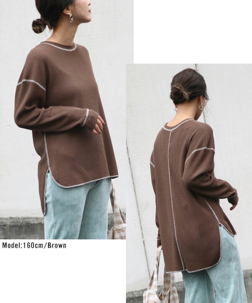 Sheson(シーズン)の「バイカラーステッチワッフルPO(Tシャツ/カットソー・レディース・ホワイト/ブラック/チャコール/ブラウン・FREE)」の10枚目の写真