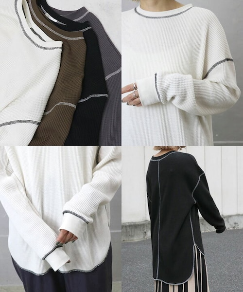 Sheson(シーズン)の「バイカラーステッチワッフルPO(Tシャツ/カットソー・レディース・ホワイト/ブラック/チャコール/ブラウン・FREE)」の11枚目の写真