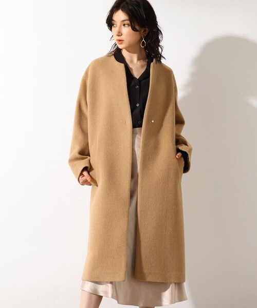 OZOC(オゾック)の「キーネックロングウールコート(ジャケット/アウター・レディース・ナチュラル(050)/キャメル(041)/ボルドー(064)/ブラック(019)・36(S)/38(M))」の2枚目の写真