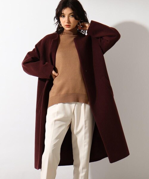 OZOC(オゾック)の「キーネックロングウールコート(ジャケット/アウター・レディース・ナチュラル(050)/キャメル(041)/ボルドー(064)/ブラック(019)・36(S)/38(M))」の3枚目の写真