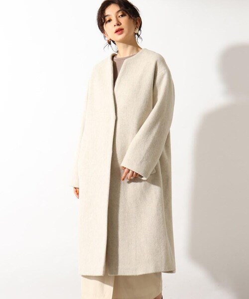 OZOC(オゾック)の「キーネックロングウールコート(ジャケット/アウター・レディース・ナチュラル(050)/キャメル(041)/ボルドー(064)/ブラック(019)・36(S)/38(M))」の14枚目の写真