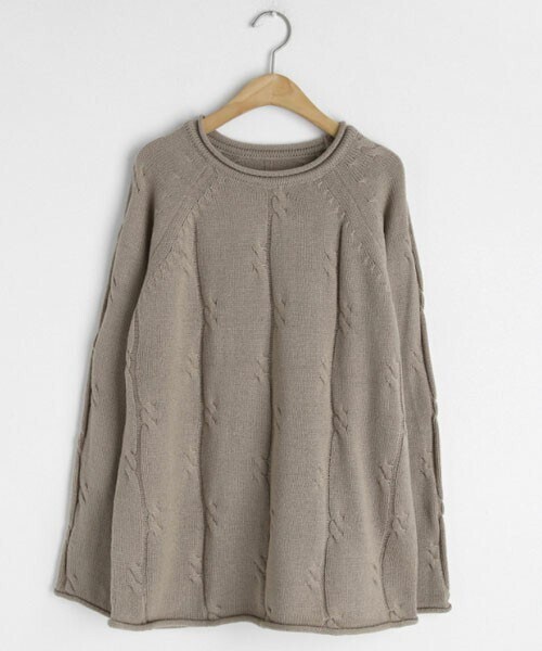 DHOLIC（ディーホリック）の「ロールヘムラウンドニット（ニット/セーター・レディース・ホワイト/ベージュ/ブルー/ブラウン・FREE）」の3枚目の写真