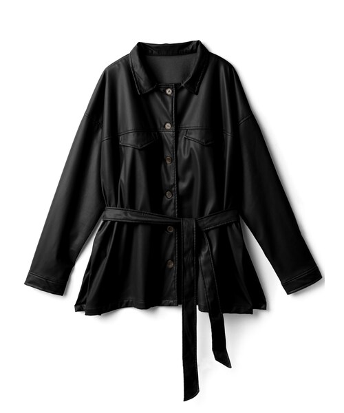 GRL(グレイル)の「ベルト付レザーCPOシャツジャケット(その他アウター・レディース・ベージュ/ブラック・M)」の2枚目の写真