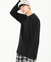 BOYSHE | シンプルロングTシャツ オーバーサイズカットソー　ブラック(Tシャツ/カットソー)
