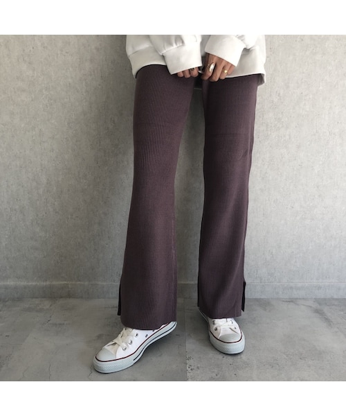 copine(コピン)の「再入荷!美シルエット裾スリットデザイン!フレアニットリブパンツ(3color)【クリックポスト対象商品】(その他パンツ・レディース・その他)」の1枚目の写真