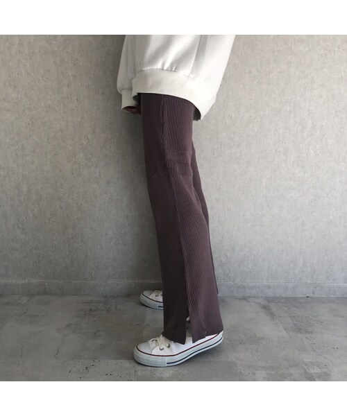copine(コピン)の「再入荷!美シルエット裾スリットデザイン!フレアニットリブパンツ(3color)【クリックポスト対象商品】(その他パンツ・レディース・その他)」の2枚目の写真