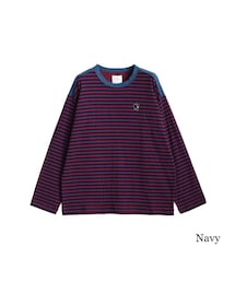 SHAREEF | SHAREEF W FACE BORDER L/S PULL OVER(Navy)(Tシャツ/カットソー)