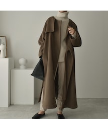 Lavish Gate | outer-04013　サイドベルト ノーカラー ウールトレンチコート　裏地付き　ブラウン　モカ(トレンチコート)