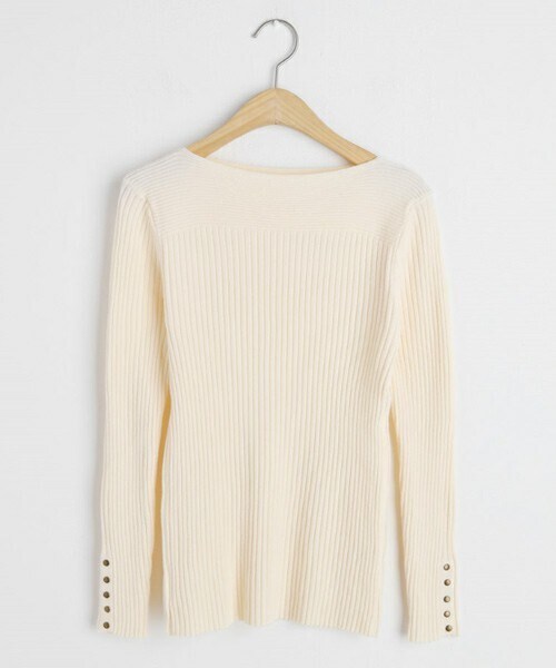 DHOLIC(ディーホリック)の「ボートネックボタンスリーブニット(ニット/セーター・レディース・ホワイト/グリーン/ベージュ/ブラック・FREE)」の1枚目の写真