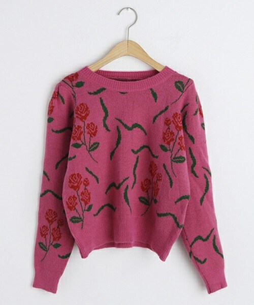 DHOLIC（ディーホリック）の「フラワーパターンニット（ニット/セーター・レディース・グリーン/ピンク/ブラック/グレー・FREE）」の4枚目の写真