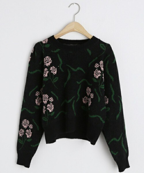 DHOLIC（ディーホリック）の「フラワーパターンニット（ニット/セーター・レディース・グリーン/ピンク/ブラック/グレー・FREE）」の2枚目の写真