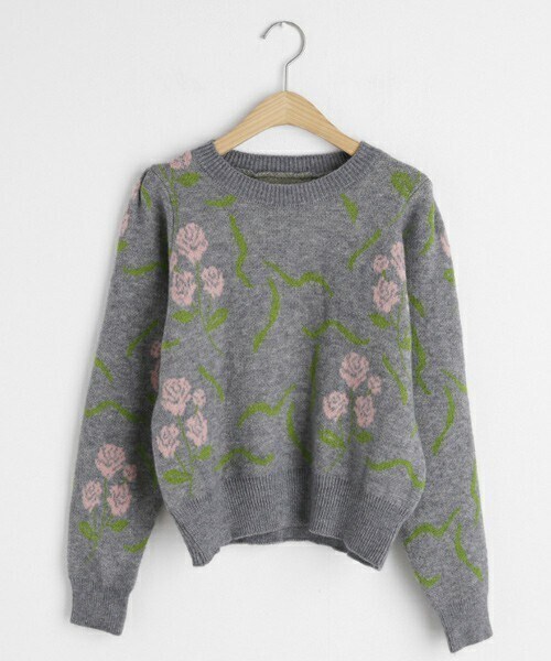DHOLIC（ディーホリック）の「フラワーパターンニット（ニット/セーター・レディース・グリーン/ピンク/ブラック/グレー・FREE）」の3枚目の写真
