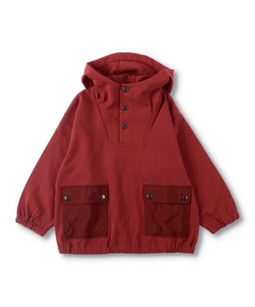 BRANSHES（ブランシェス）の「異素材ポケットプルオーバー（パーカー・キッズ・アイボリー/レッド・90cm～150cm）」の2枚目の写真