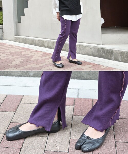 Sheson（シーズン）の「バイカラーメロウリブスリットパンツ 商品番号：20717-02（その他パンツ・レディース・パープル/ブラック/ベージュ・FREE）」の8枚目の写真