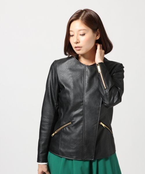 LEPSIM（レプシィム）の「フェイクレザーキリカエライダース（ジャケット/アウター・レディース・チドリ/ブラック/ブラウン・Ｍ/Ｌ）」の6枚目の写真