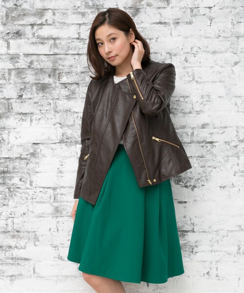 LEPSIM（レプシィム）の「フェイクレザーキリカエライダース（ジャケット/アウター・レディース・チドリ/ブラック/ブラウン・Ｍ/Ｌ）」の3枚目の写真