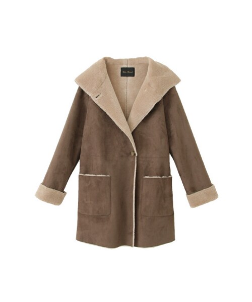 URBAN RESEARCH（アーバンリサーチ）の「ムートンフードロングコート（ジャケット/アウター・レディース・CAMEL/GREGE/BLACK・FREE）」の3枚目の写真
