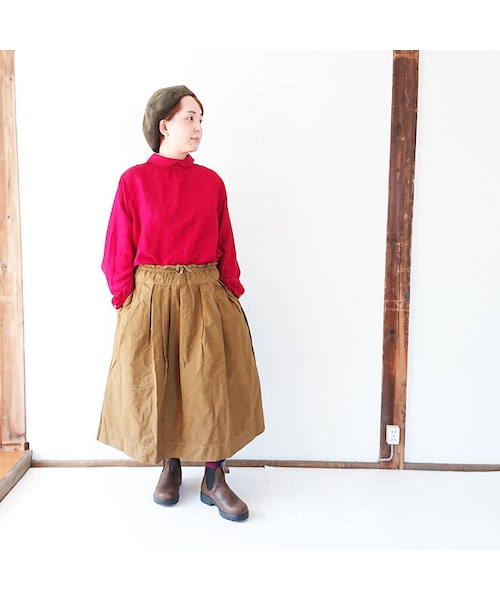 ベージュ)ブロカントスカート Brocante ブロカント／へリンボンブトン