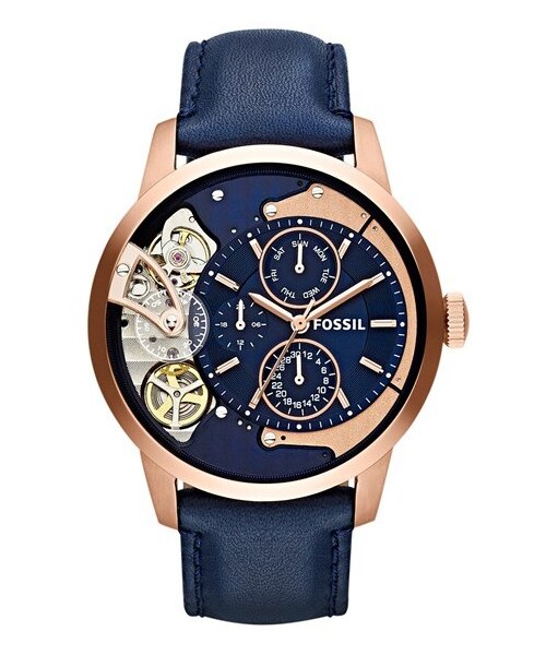 FOSSIL（フォッシル）の「Fossil 'Townsman Twist' Leather Strap Watch, 44mm（アナログ腕時計・Navy/ Rose Gold）」の2枚目の写真