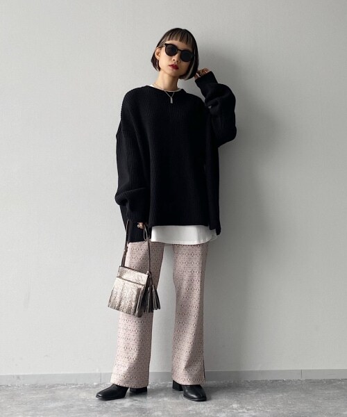 PAGEBOY（ページボーイ）の「キカガラジャガードカットパンツ（パンツ・レディース・ブラック/グレージュ・F）」の6枚目の写真