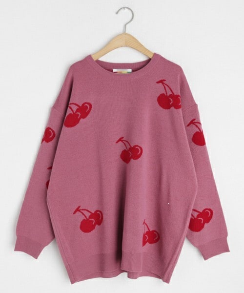 DHOLIC（ディーホリック）の「チェリーパターンニット（ニット/セーター・レディース・ベージュ/ピンク/ブルー/ホワイト・FREE）」の4枚目の写真