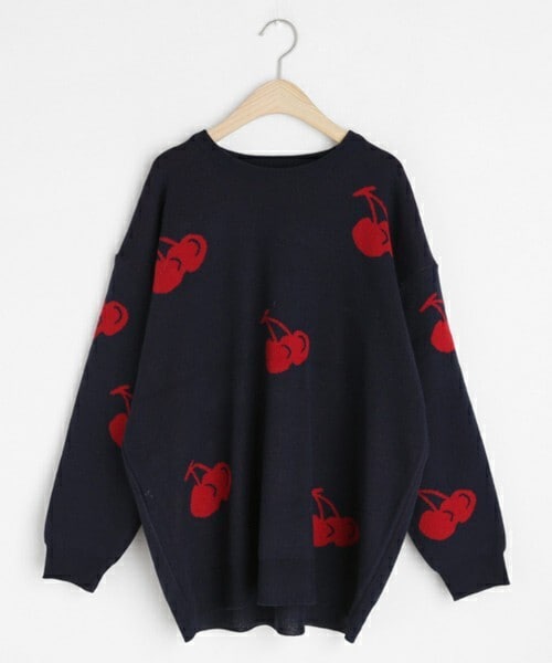 DHOLIC（ディーホリック）の「チェリーパターンニット（ニット/セーター・レディース・ベージュ/ピンク/ブルー/ホワイト・FREE）」の3枚目の写真