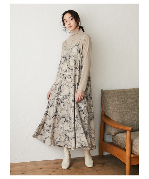Green　Parks（グリーンパークス）の「・RAY CASSIN マーブルptキャミワンピース（ワンピース/ドレス・グレー/ピンク/ベージュ・F）」の2枚目の写真