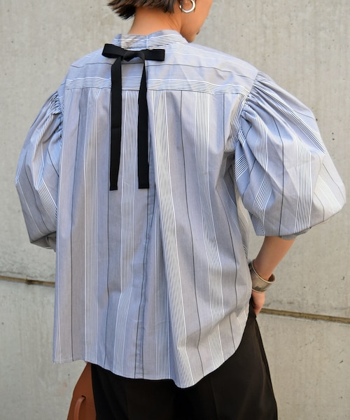 no brand(ノーブランド)の「バックリボンストライプバルーンスリ-ブBL(シャツ/ブラウス・レディース・その他)」の5枚目の写真