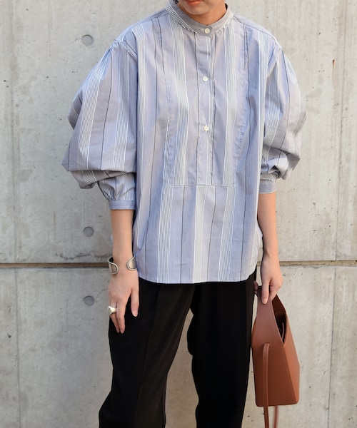 no brand(ノーブランド)の「バックリボンストライプバルーンスリ-ブBL(シャツ/ブラウス・レディース・その他)」の2枚目の写真