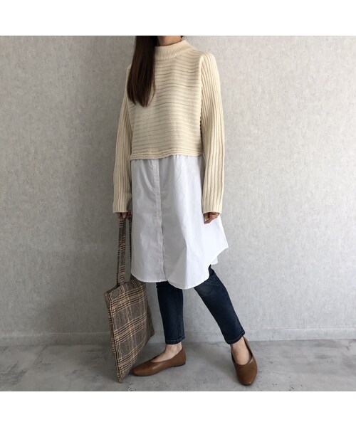 copine(コピン)の「再入荷!ロングシャツ切替デザインニット(2color)(ニット/セーター・レディース・その他)」の2枚目の写真
