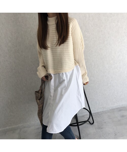 copine(コピン)の「再入荷!ロングシャツ切替デザインニット(2color)(ニット/セーター・レディース・その他)」の1枚目の写真