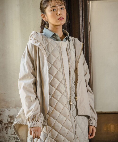 Andemiu(アンデミュウ)の「キルティングベストツキブルゾン(ジャケット/アウター・エクリュ/カーキ)」の1枚目の写真