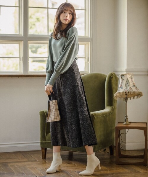 Andemiu（アンデミュウ）の「ツイードフウフレアスカート（スカート・グレー/ブラック/ベージュ）」の5枚目の写真