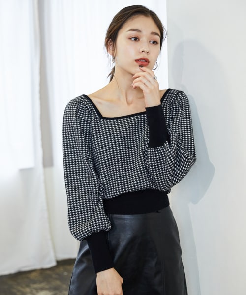 Heather（ヘザー）の「ムジガラスクエアニット（トップス・ブラックチドリ/ブラウンチドリ/パープルムジ）」の4枚目の写真