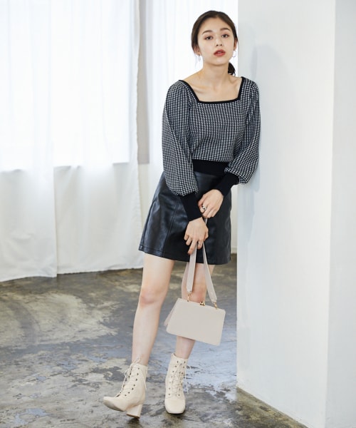 Heather（ヘザー）の「ムジガラスクエアニット（トップス・ブラックチドリ/ブラウンチドリ/パープルムジ）」の5枚目の写真