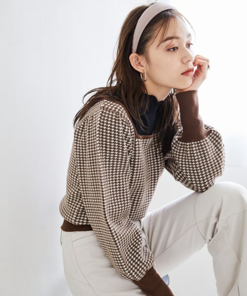 Heather（ヘザー）の「ムジガラスクエアニット（トップス・ブラックチドリ/ブラウンチドリ/パープルムジ）」の2枚目の写真